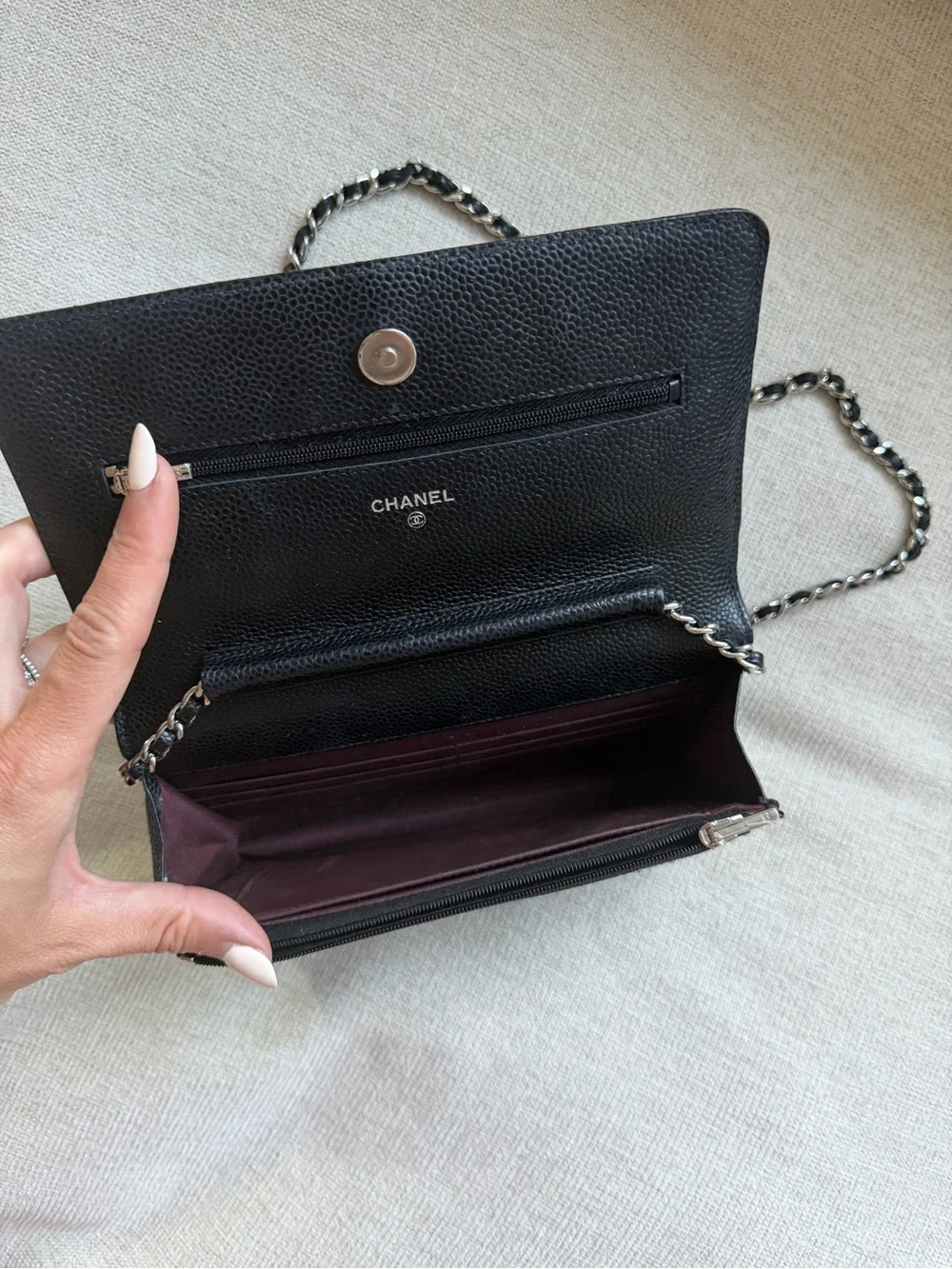 CHANEL Black Quilted Caviar Leather WOC